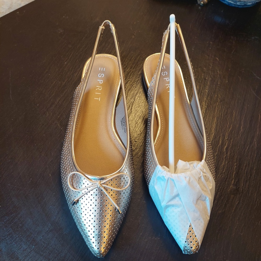 Esprit Gold Perforated Pointed Toe Slingback Flats - Picture 4 of 9
